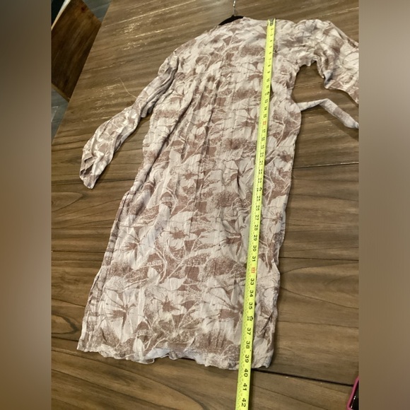 Zara Printed Jacquard Tie Waist Crinkle Wrinkle Effect Long Sleeve Midi Dress - Picture 8 of 9